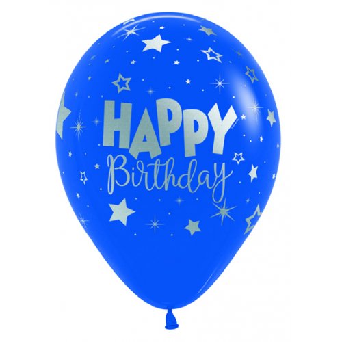 Latex balloon Happy Birthday Fantasy Blue 30cm inflated with helium