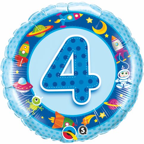 18 inch Foil Qualatex #4 Blue Spaceships and Aliens