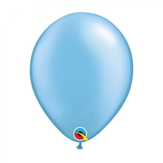 Latex balloon 28cm Pearl Azure Blue inflated with helium