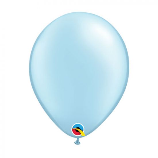 Latex balloon 28cm Pearl Light Blue inflated with helium