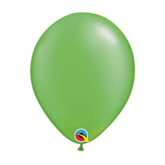 Latex balloon 28cm Pearl Lime Green inflated with helium