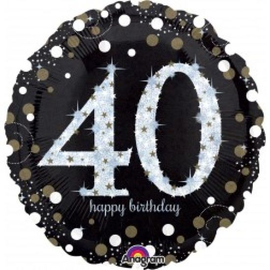 18 inch foil Anagram Holographic Sparkling Birthday Gold white 40th