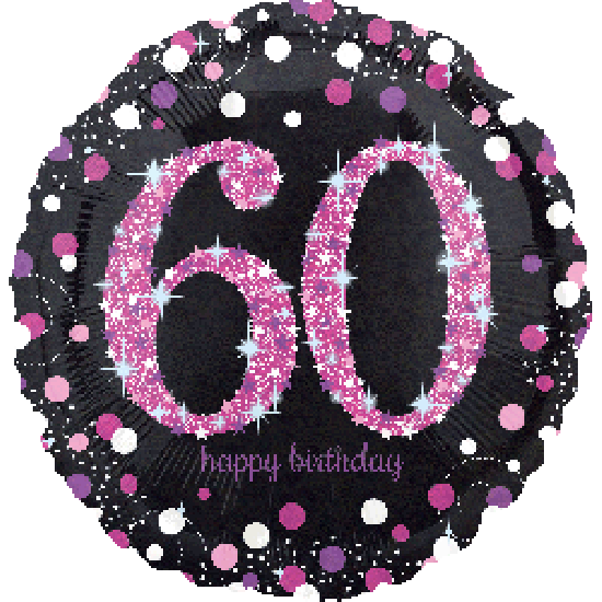 18 inch foil Anagram Holographic Sparkling Birthday Pink 60th