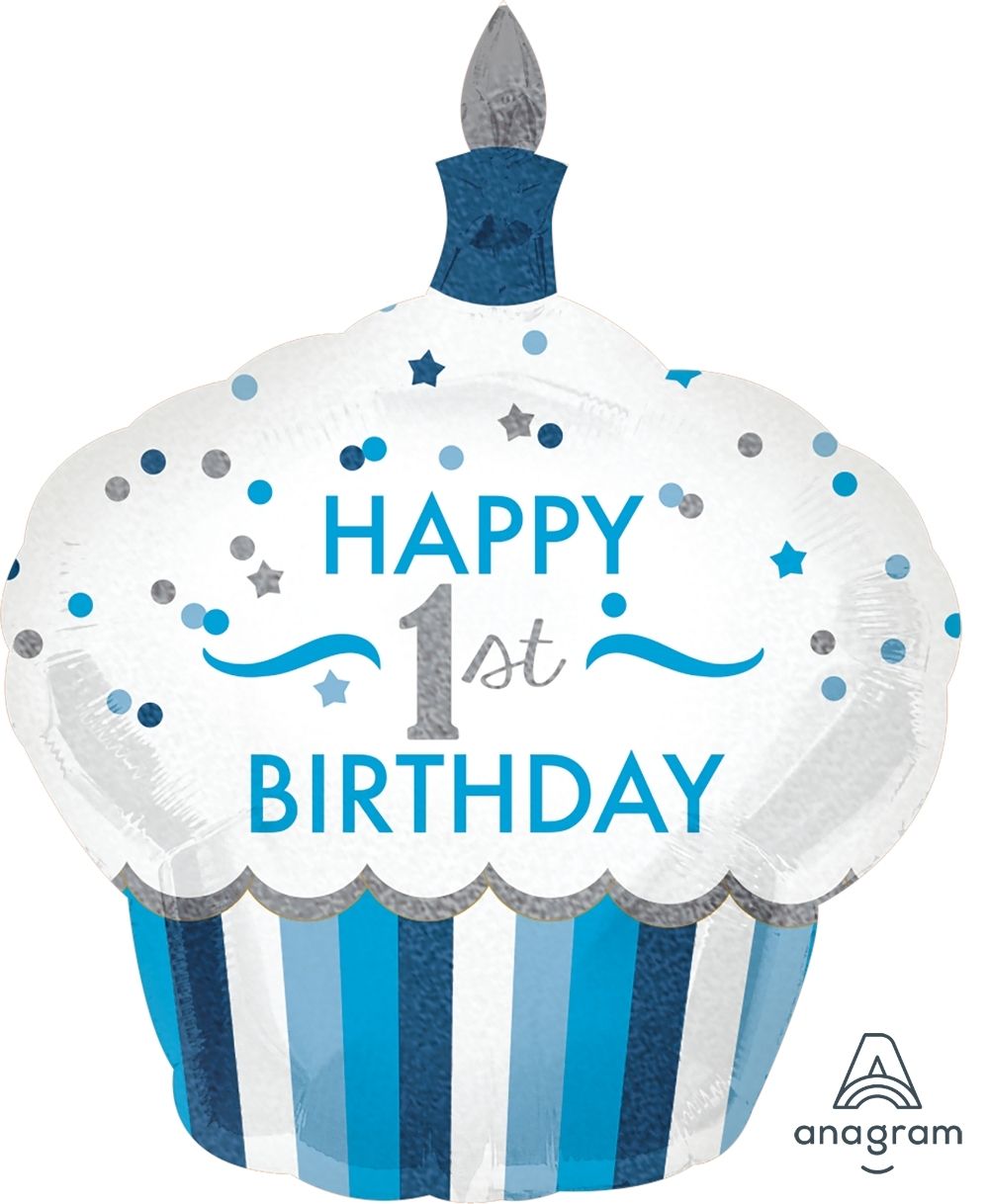 Anagram Foil SuperShape 1st Birthday Boy Cupcake (73cm x 91cm)