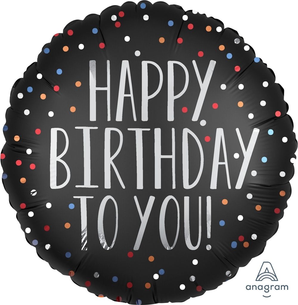 18 inch foil Anagram Happy Birthday Satin Dots