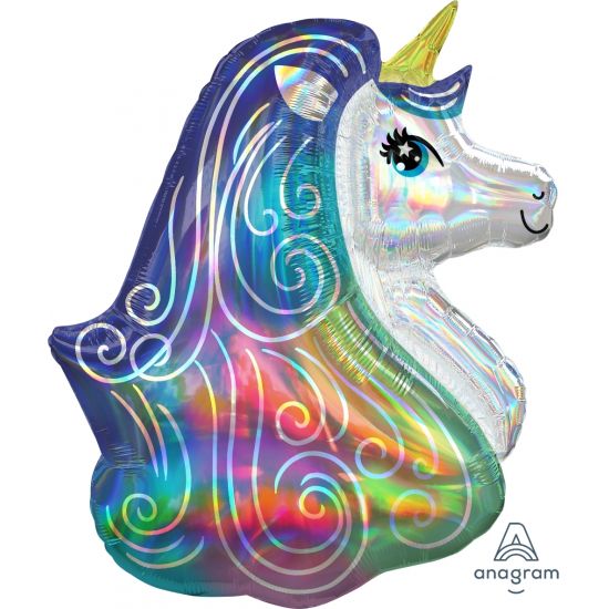 Anagram Foil SuperShape Holographic Iridescent Unicorn Head (63cm x 76cm)