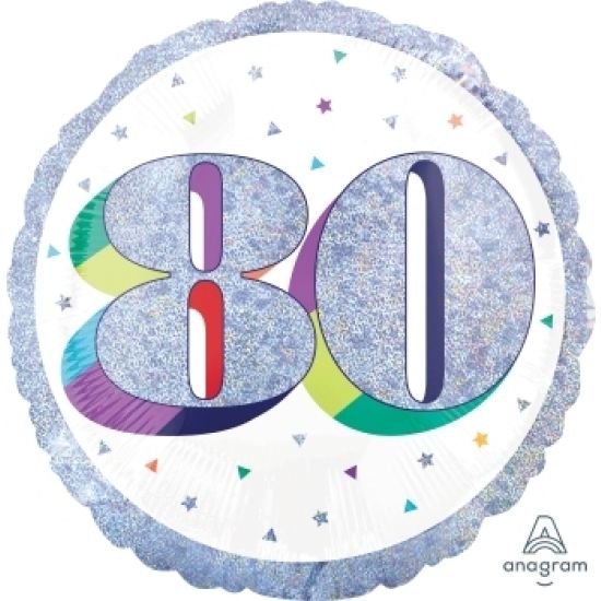 18 inch foil Anagram Holographic Here's To Your 80th Birthday