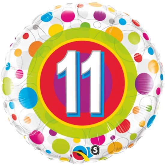 18 inch Foil Qualatex 11th birthday Colorful Dots