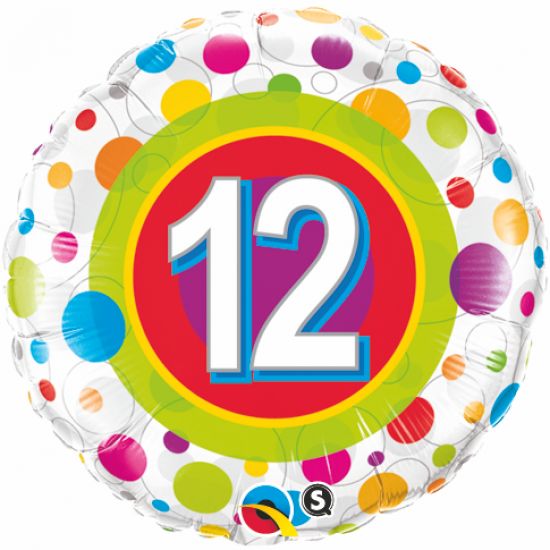 18 inch Foil Qualatex 12th birthday Colourful Dots