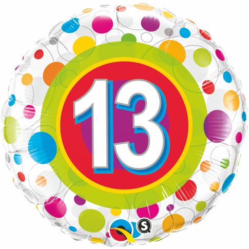 18 inch Foil Qualatex 13th birthday Colourful Dots