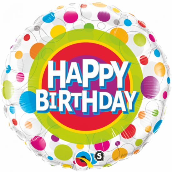 18 inch foil Qualatex Happy Birthday Colourful Dots