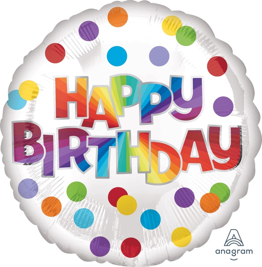 18 inch foil Anagram Happy Birthday Dots of Color