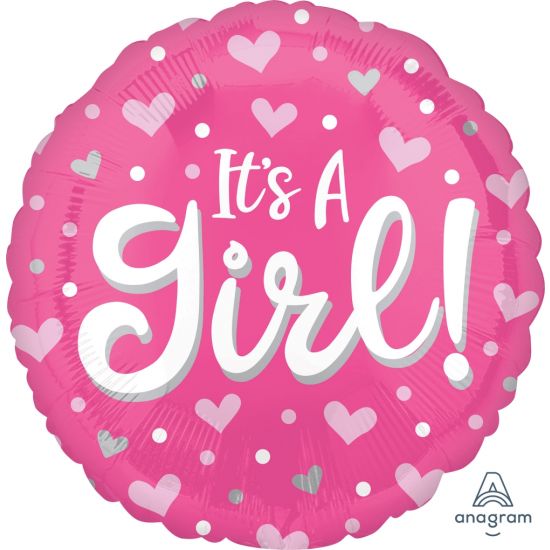 18 inch Foil Anagram It's A Girl Heart & Dots