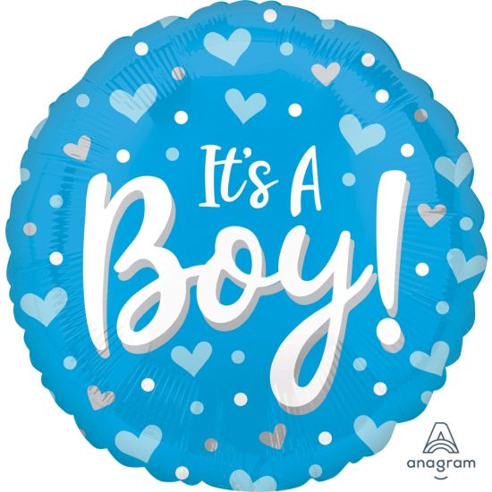 18 inch Foil Anagram It's A Boy Heart & Dots