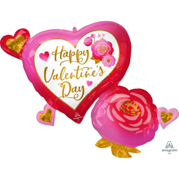 Anagram Foil SuperShape Happy Valentine's Day Heart and Roses (81cm x 68cm)