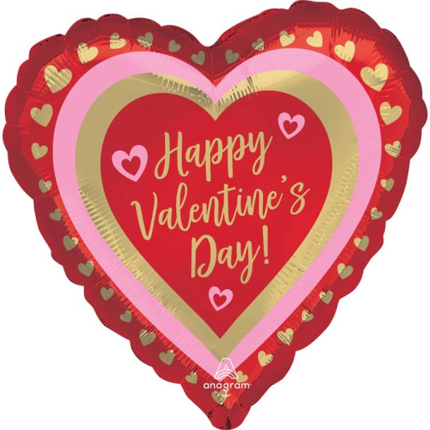 18 inch foil Anagram 45cm Happy Valentine's Day Golden Hearts