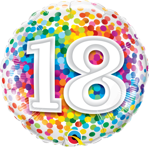 18 inch Foil Qualatex 18th birthday Rainbow Confetti