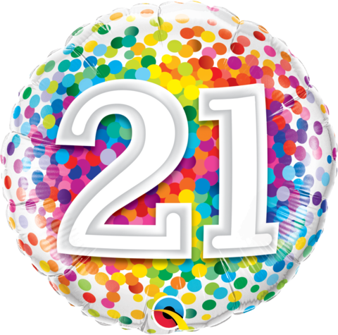 18 inch Foil Qualatex 21st birthday Rainbow Confetti