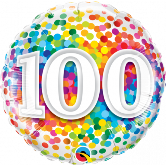 18 inch foil Qualatex 100th birthday Rainbow Confetti