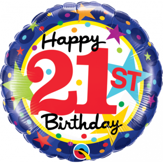 18 inch Foil Qualatex 21st Birthday Stars