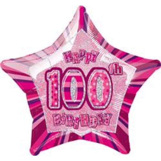 18 inch foil Unique Glitz 100th Birthday Pink