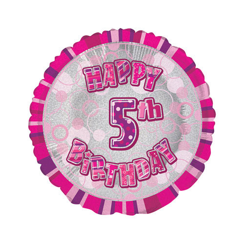 18 inch Foil Unique Pink 5th happy birthday