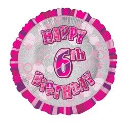 18 inch Foil Unique Pink Happy 6th Birthday