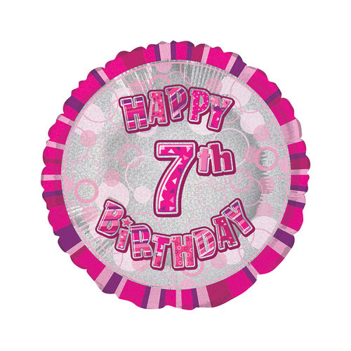 18 inch Foil Unique Pink Happy 7th Birthday