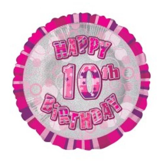 18 inch Foil Unique Pink happy 10th birthday