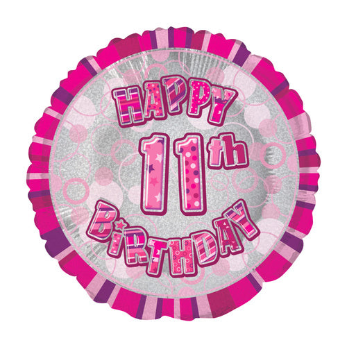 18 inch Foil Unique happy 11th birthday pink