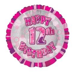 18 inch Foil Unique Happy 12th Birthday pink