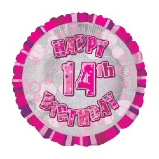 18 inch Foil Unique pink 14th Birthday