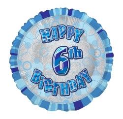 18 inch Foil Unique Blue happy 6th birthday