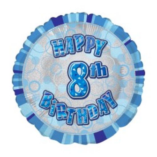 18 inch Foil Unique Blue Happy 8th Birthday