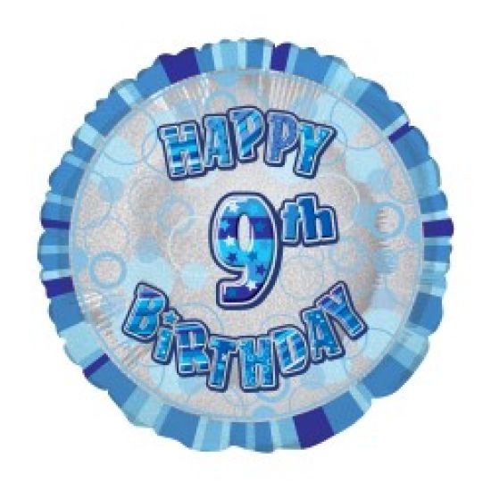 18 inch Foil Unique Blue happy 9th birthday