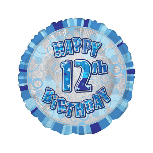 18 inch Foil Unique Happy 12th Birthday blue