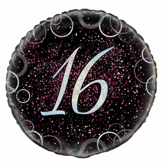 18 inch Foil Unique Black and Pink 16th Birthday