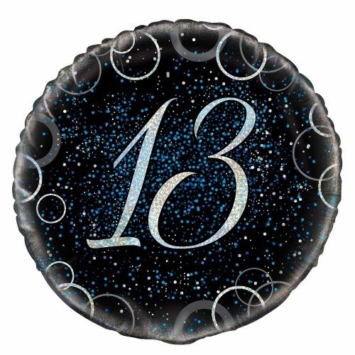 18 inch Foil Unique Black and blue 13th Birthday