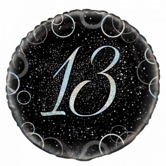 18 inch Foil Unique Black and silver 13th Birthday