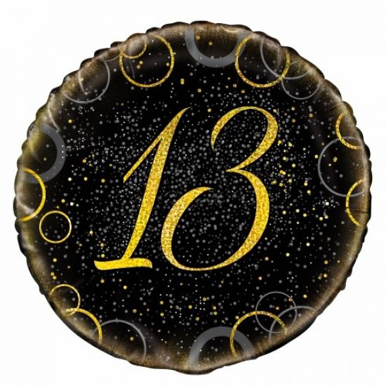 18 inch Foil Unique Black and Gold 13th Birthday