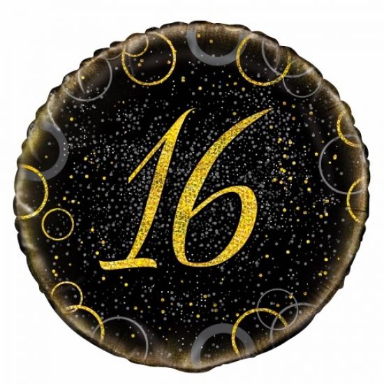 18 inch Foil Unique Black and Gold 16th Birthday