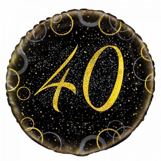 18 inch foil Unique Black and Gold 40th Birthday