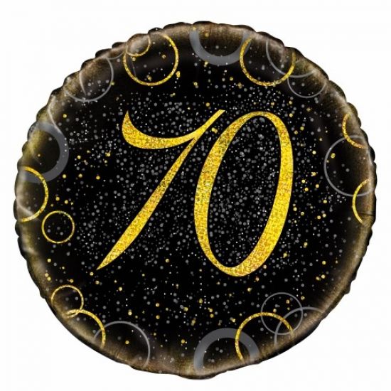 18 inch foil Unique Black and Gold 70th Birthday