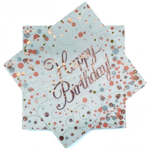 Sparkling Fizz Rose Gold Napkin 33cm Happy Birthday P16