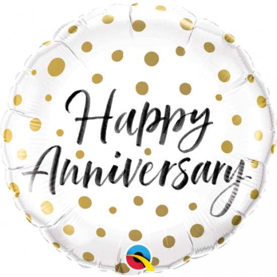 18 inch Foil Qualatex Happy Anniversary Gold Dots