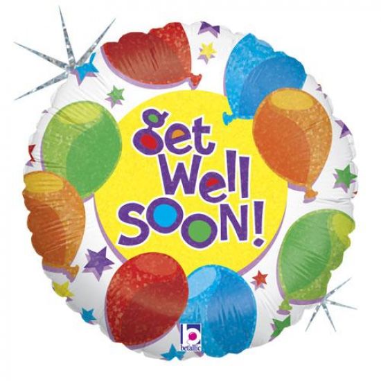 18 inch Foil Betallic Holographic Get Well Balloons & Stars