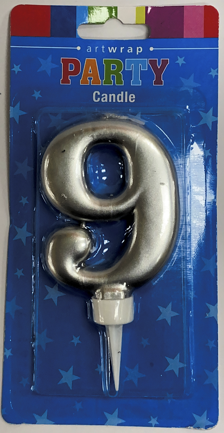 Number 9 Candle (silver)