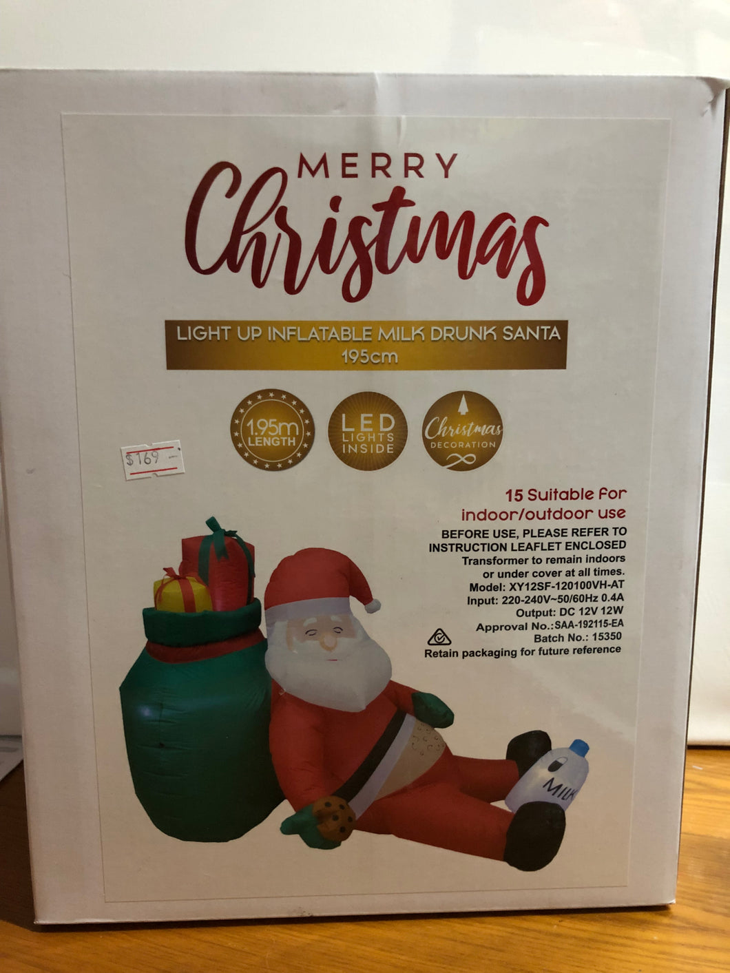 Christmas light up inflatable milk drunk Santa 195cm