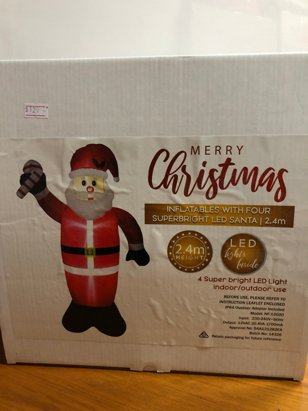 Christmas light up inflatable Santa with four superbright LED 240cm