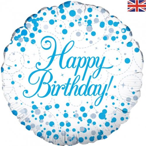 18 inch foil Oaktree Sparkling Fizz Blue Happy Birthday